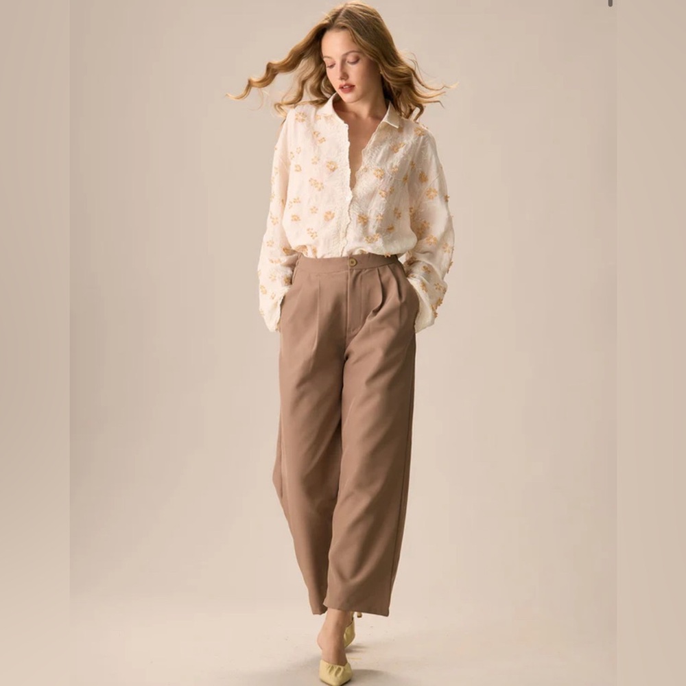 NWT RIHOAS Women's Apricot Jacquard Cotton Long Sleeve Shirt Sz OS - Picture 4 of 8
